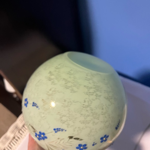 Vintage glass round vase with hand painted floral design  gold trim - Picture 11 of 13